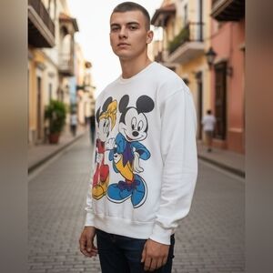 Rare Mickey by Jerry Leigh Mickey & Mini '90s Print Crew Neck Sweater